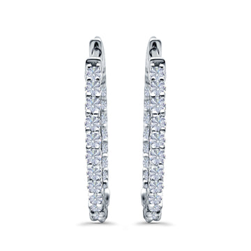 Huggie Hoop Earrings Round Simulated CZ 925 Sterling Silver (14mm)